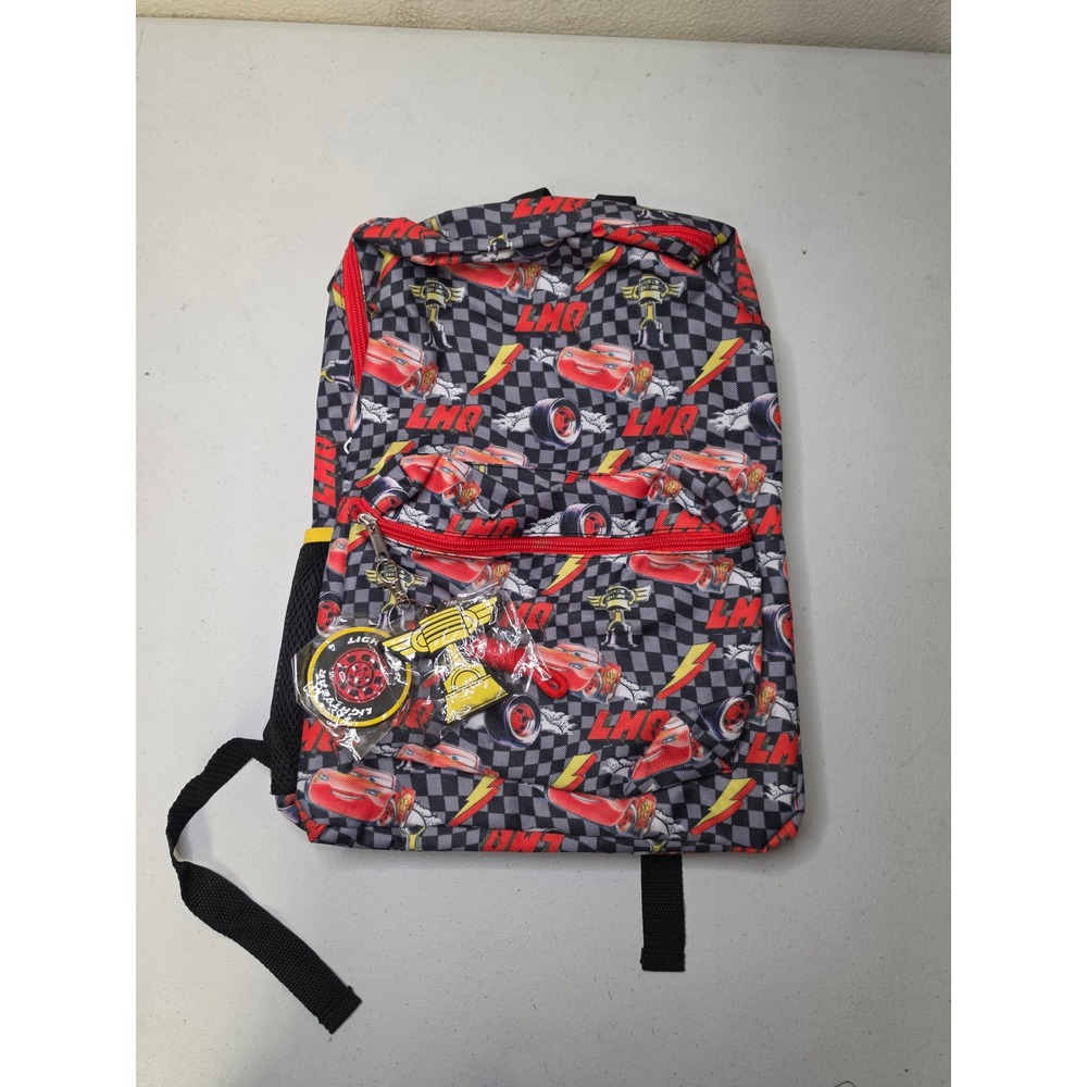 Disney Pixar Cars Lightning McQueen Checkerboard Backpack with Keychains Red 95